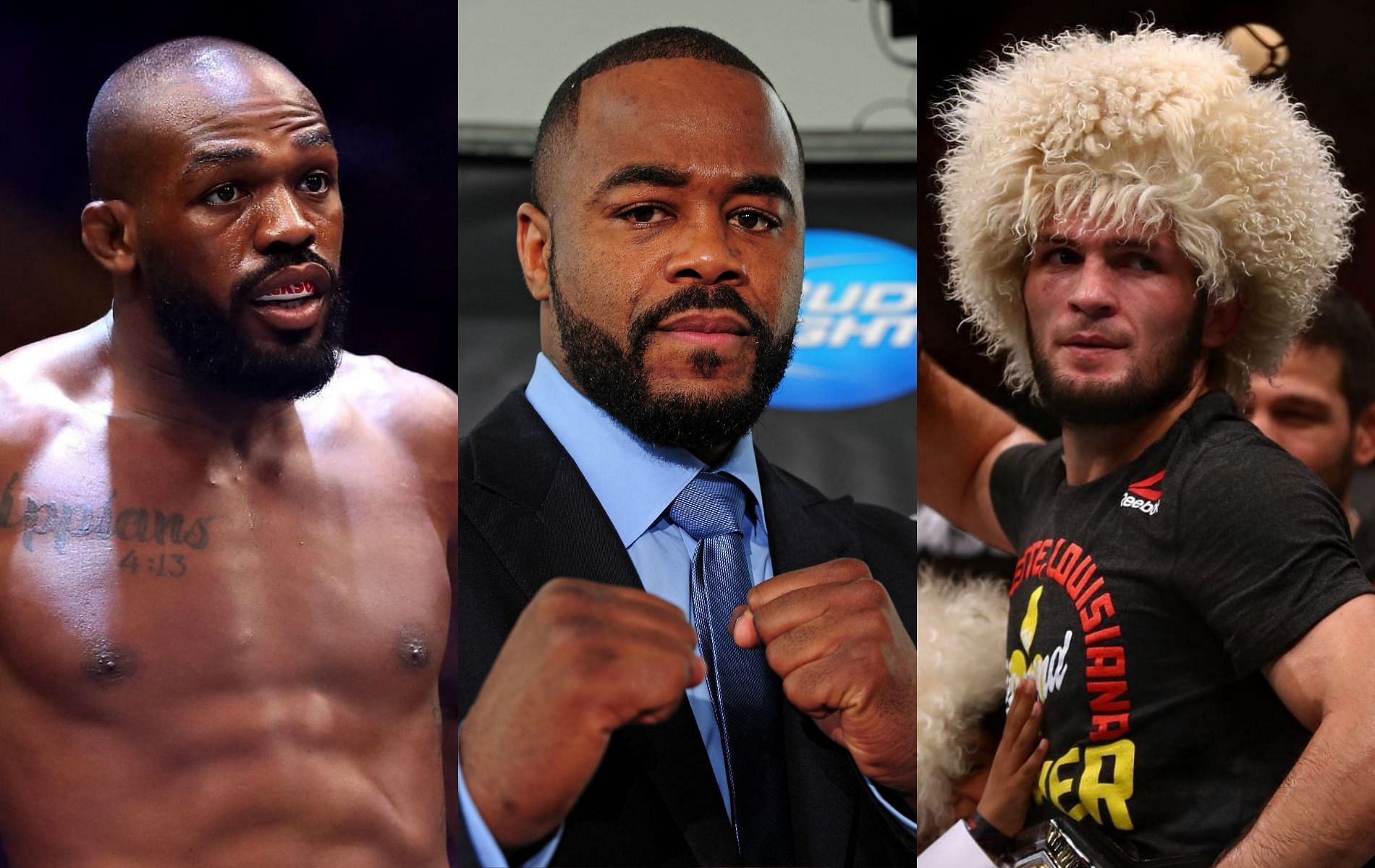 Jon Jones (left), Rashad Evans (center) &amp; Khabib Nurmagomedov (right)