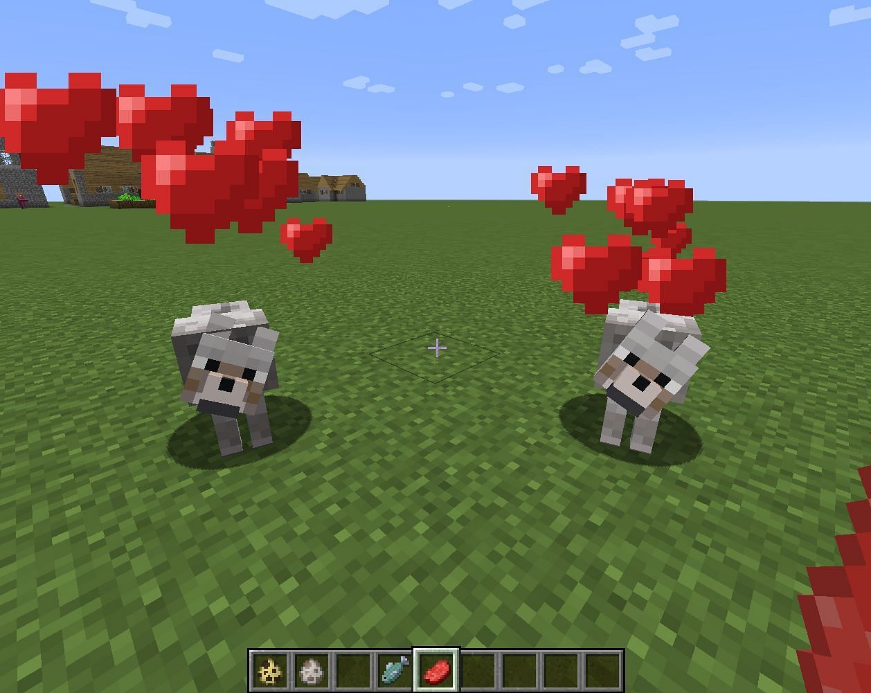 Most raw and cooked meats breed wolves (Image via Mojang)