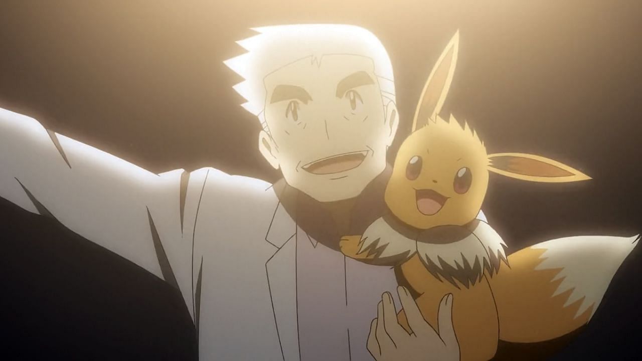 Eevee alongside Professor Oak in the Pokemon Origin special (Image via The Pokemon Company)