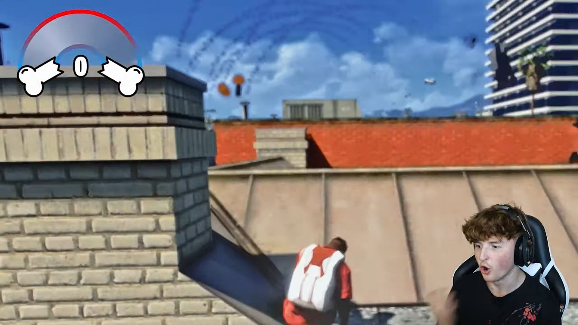 Close call landing a parachute in GTA 5 (Image via Sportskeeda)