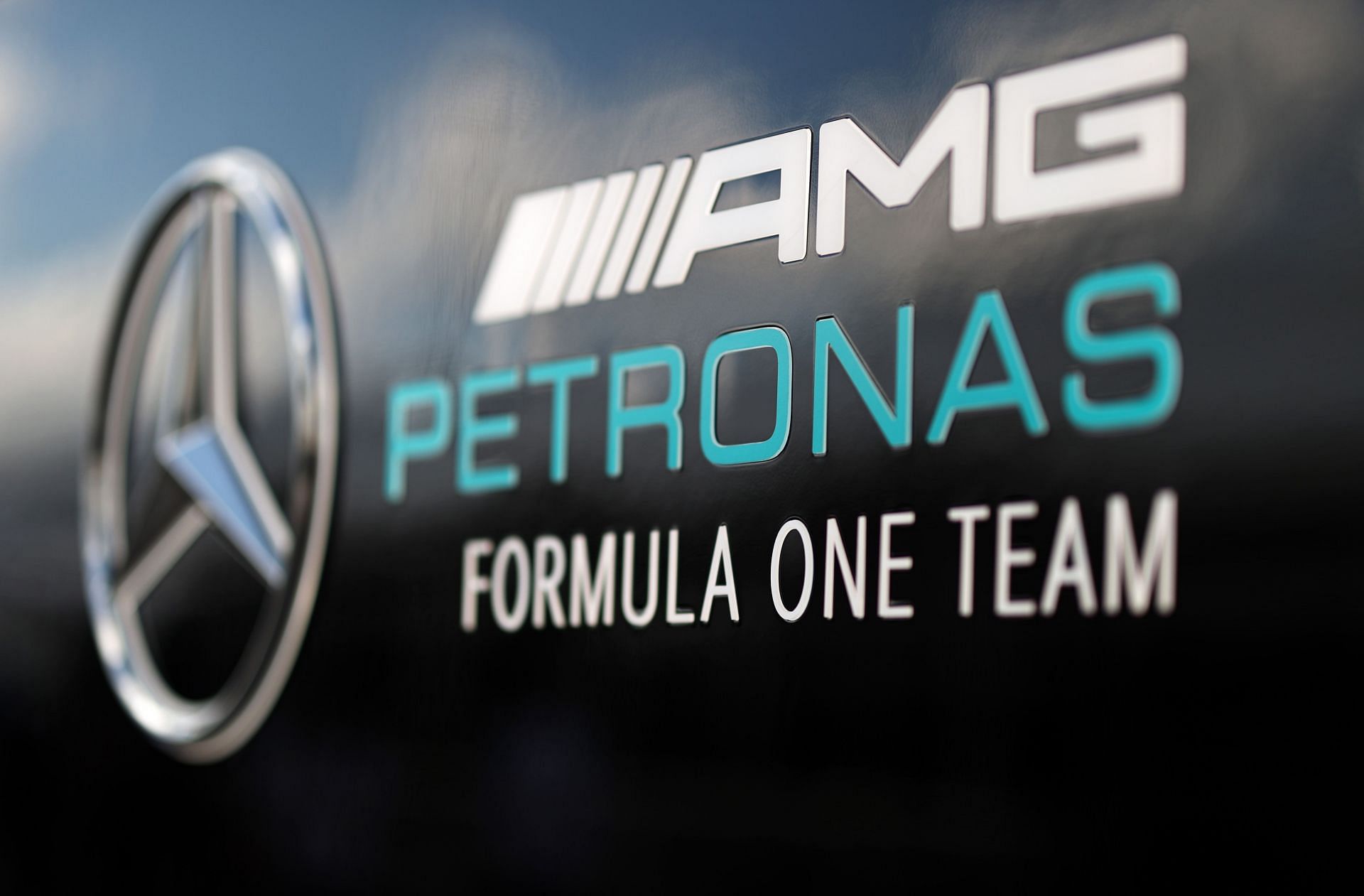 The Mercedes GP logo in the Paddock during final practice ahead of the 2021 USGP. (Photo by Chris Graythen/Getty Images)