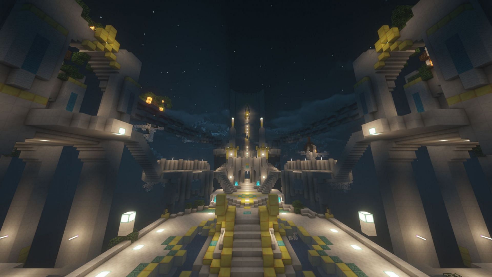 World of Warcraft&#039;s Elysian Hold, including gold and diamond blocks (Image via Mojang)