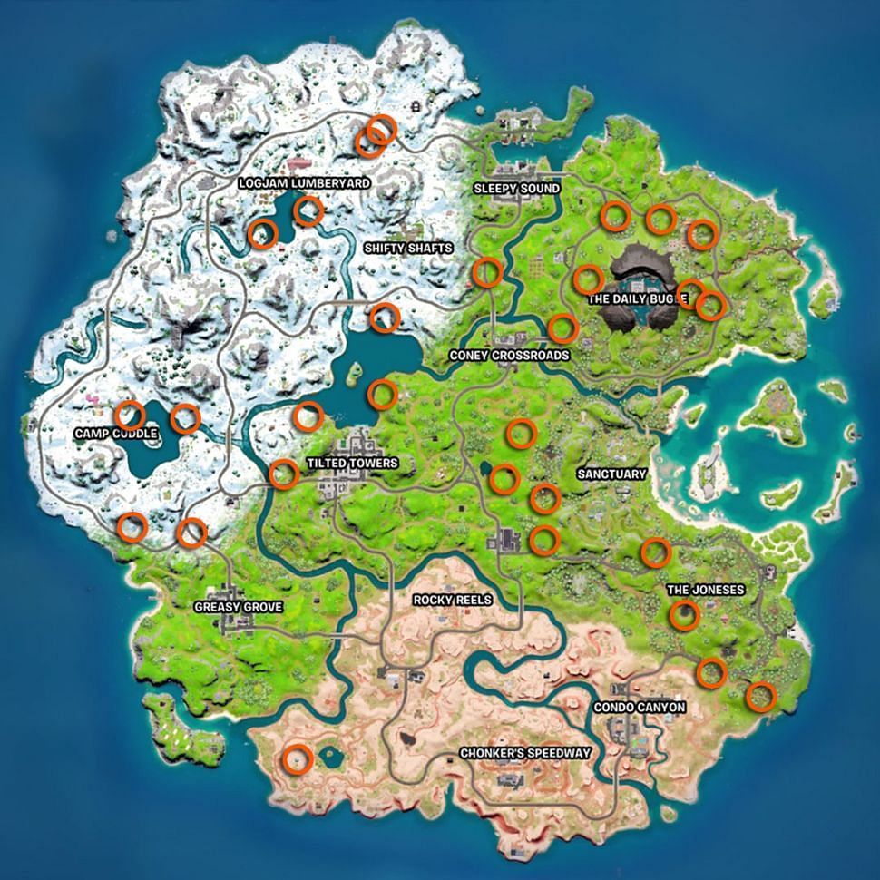 Spawn locations for Klombos (Image via Epic Games)