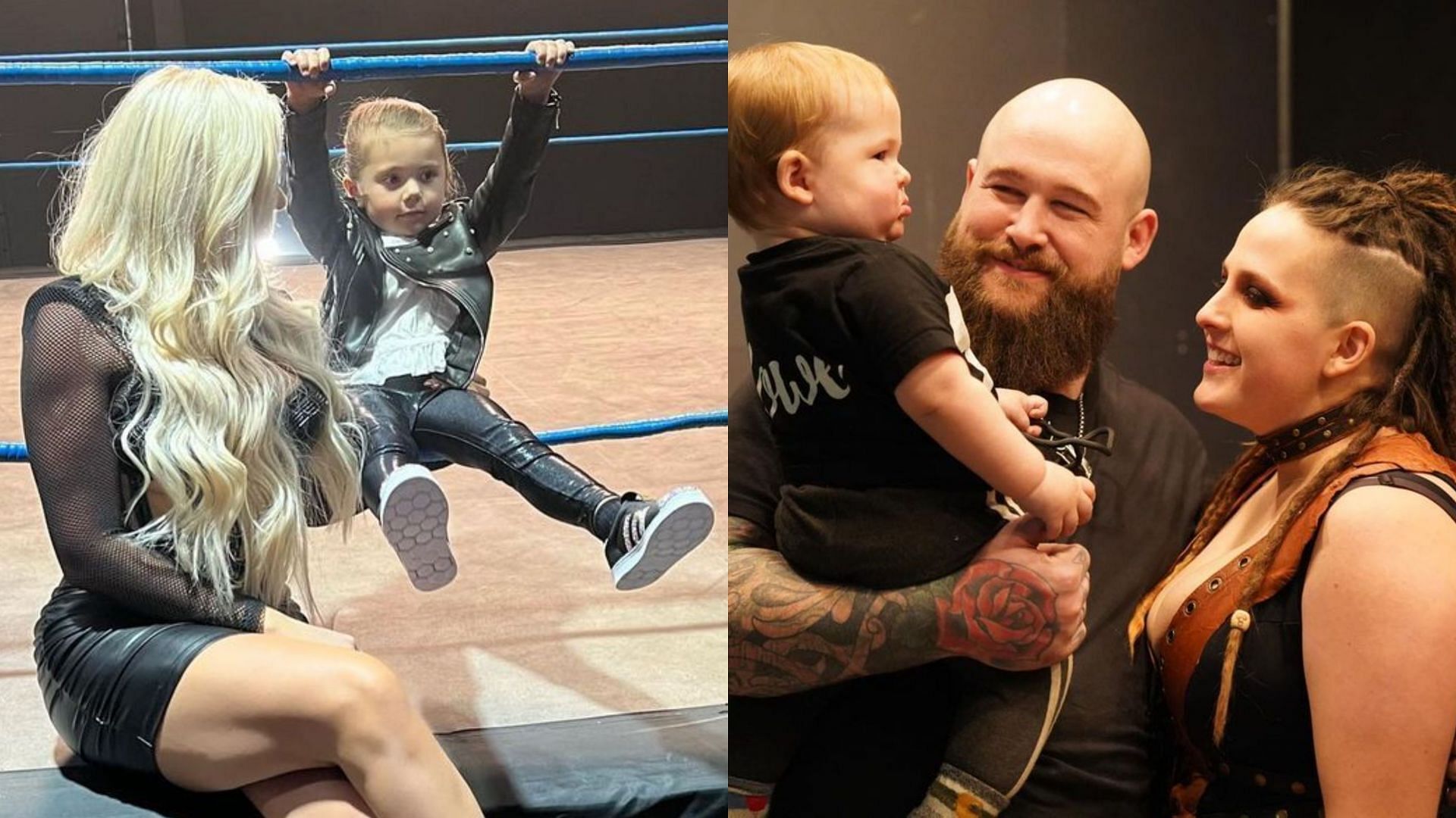 Maryse with her daughter (left) and Sarah Logan with Erik and their son (right)