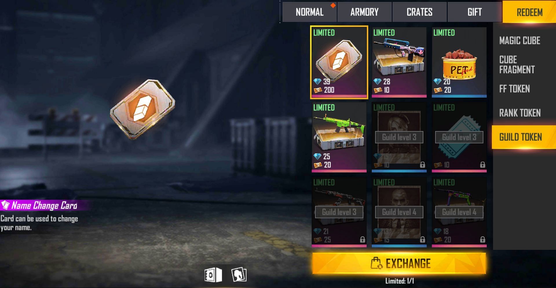 The card can be exchanged for 39 diamonds + 200 guild tokens (Image via Free Fire)