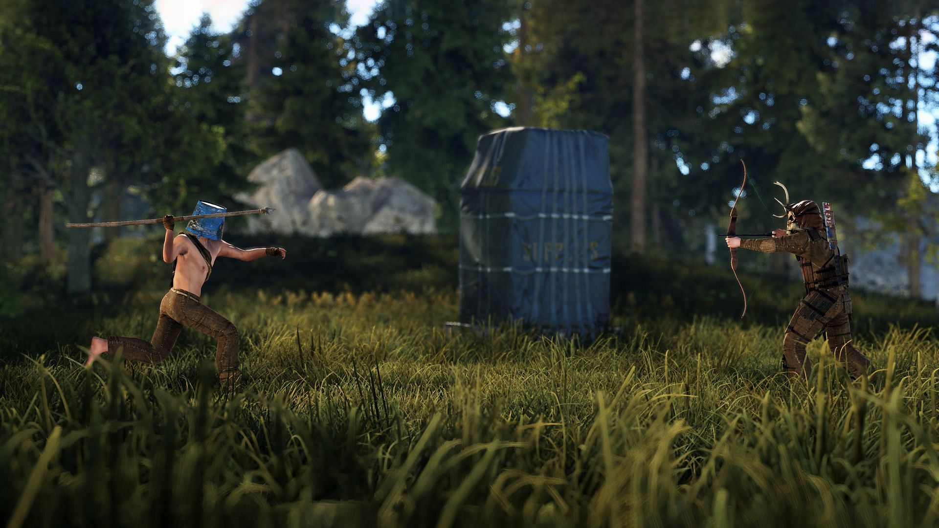 Rust combines intense PvP combat with survival crafting (Image via Facepunch Studios)