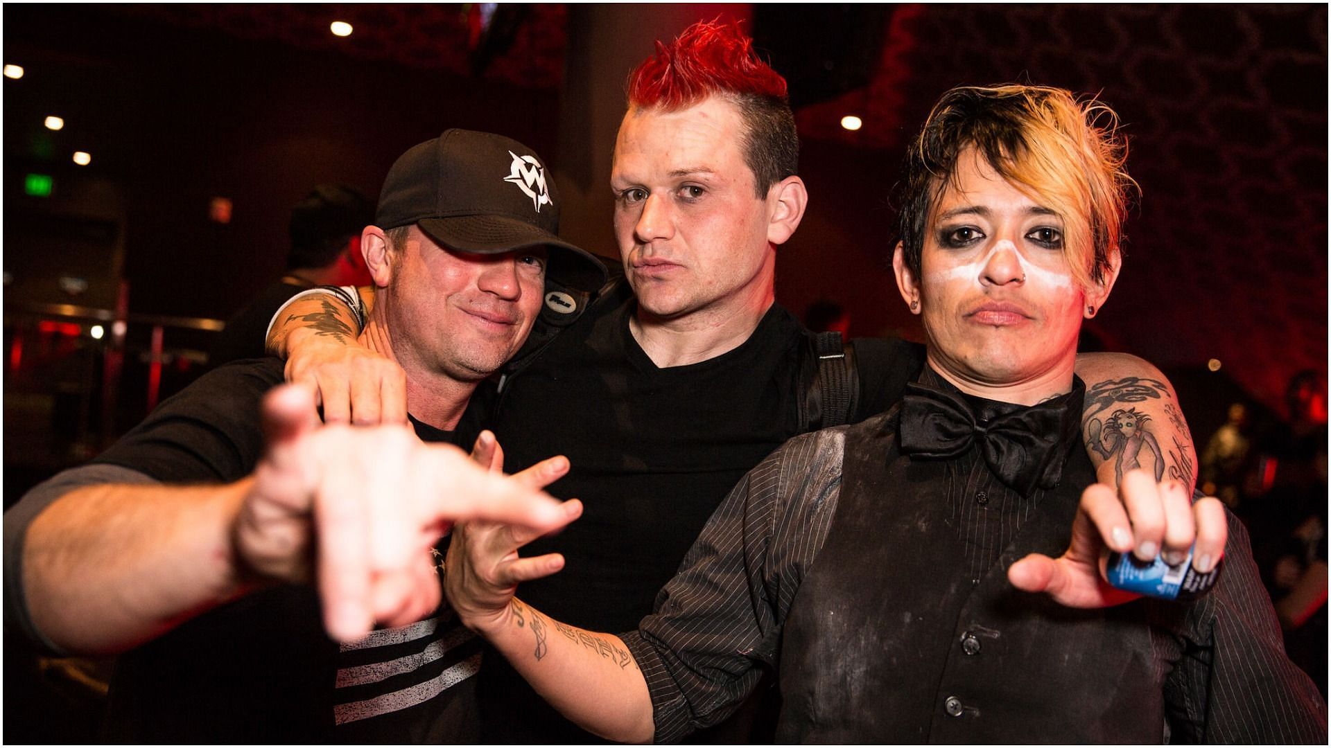 Vince Hornsby of Sevendust, drummer Mikey &quot;Bug&quot; Cox of Coal Chamber and guitarist Meegs Rascon of Coal Chamber (Image via Chelsea Lauren/Getty Images)