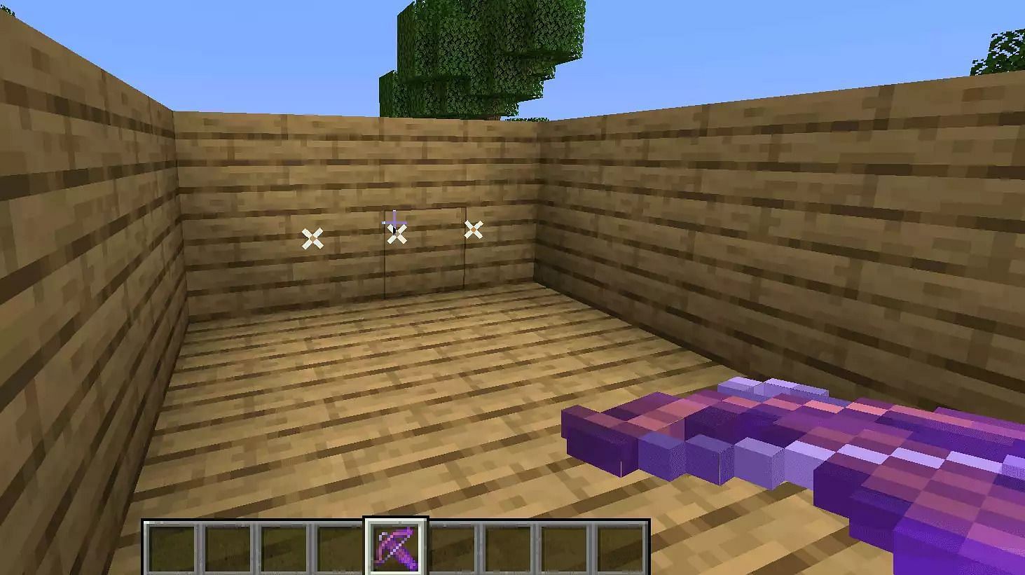 The Multishot enchantment shoots three arrows around ten degrees apart from each other (Image via Minecraft)