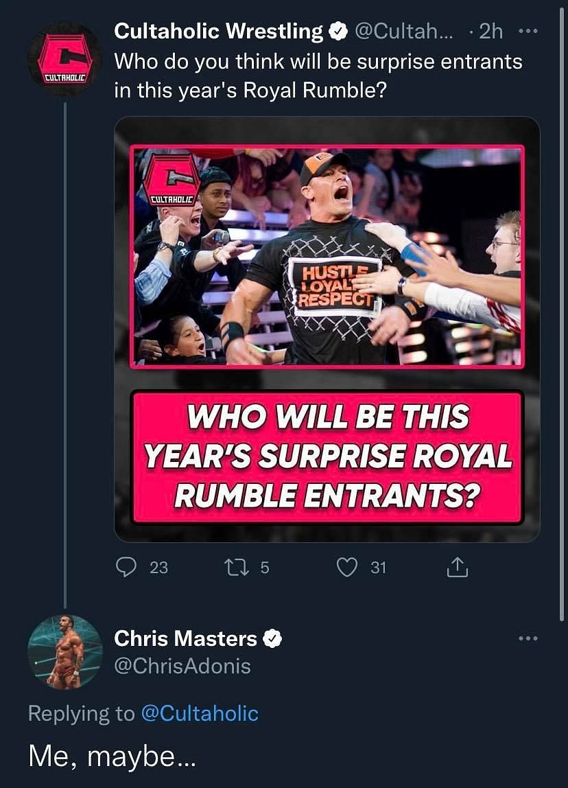 Masters responded to the tweet from Cultaholic
