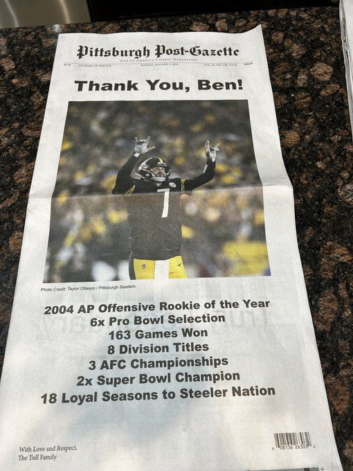 Pittsburgh Steelers: Ben Roethlisberger 2022 Last Home Game Poster