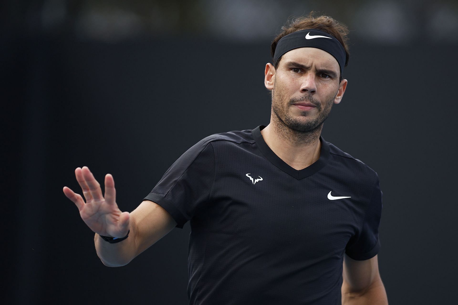 Rafael Nadal reacts to fans at the Melbourne Summer Set 2022