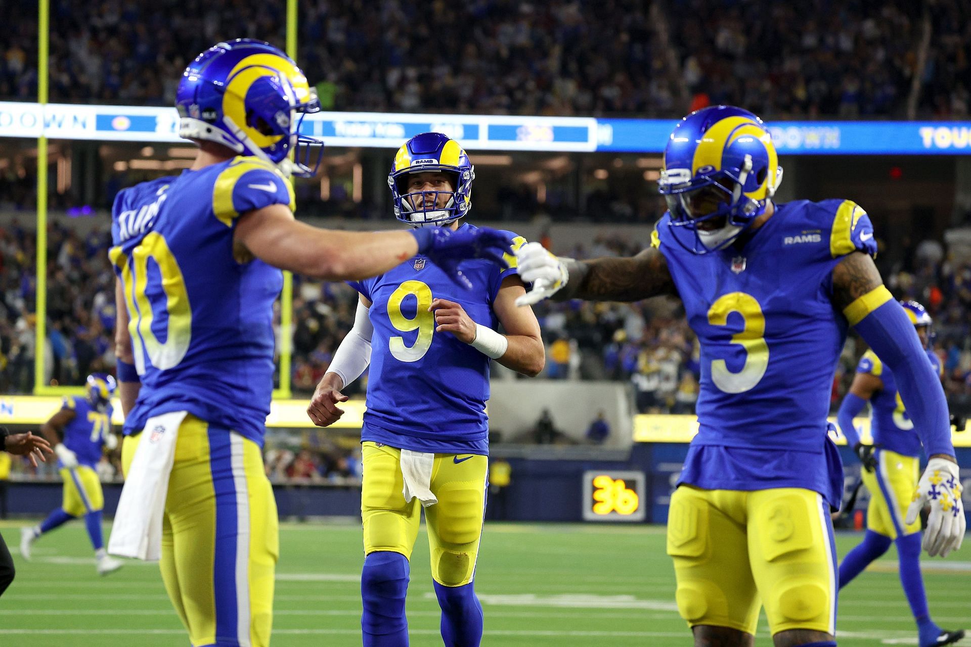 LA Rams trio Kupp (L), Stafford (Center) and Beckham (R).