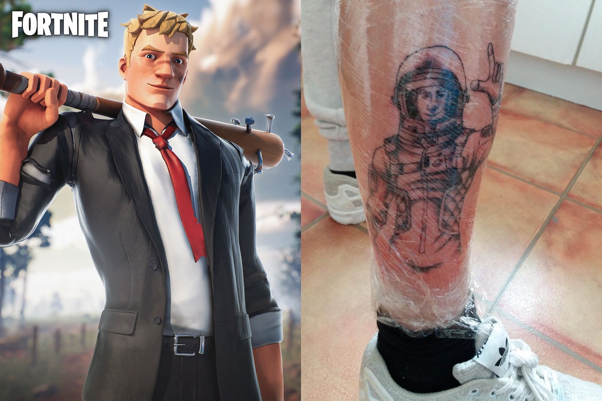 Fortnite fan gets an Agent Jonesy tattoo (Image via Sportskeeda)