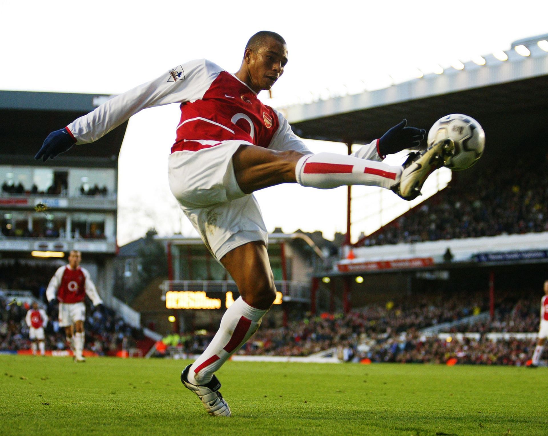 Gilberto Silva of Arsenal takes control of the ball
