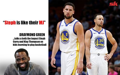 Draymond Green comments on the impact of Steph Curry, right, and Klay Thompson, left