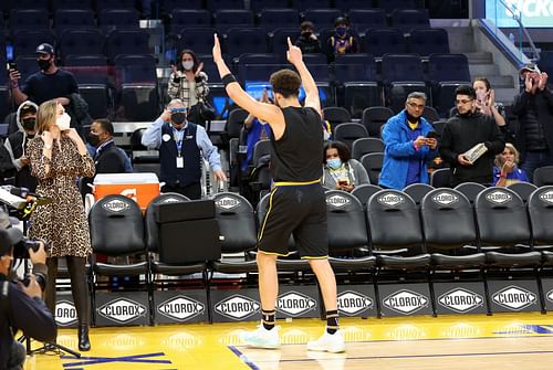 Klay Thompson during a warmup before the Miami Heat v Golden State Warriors game