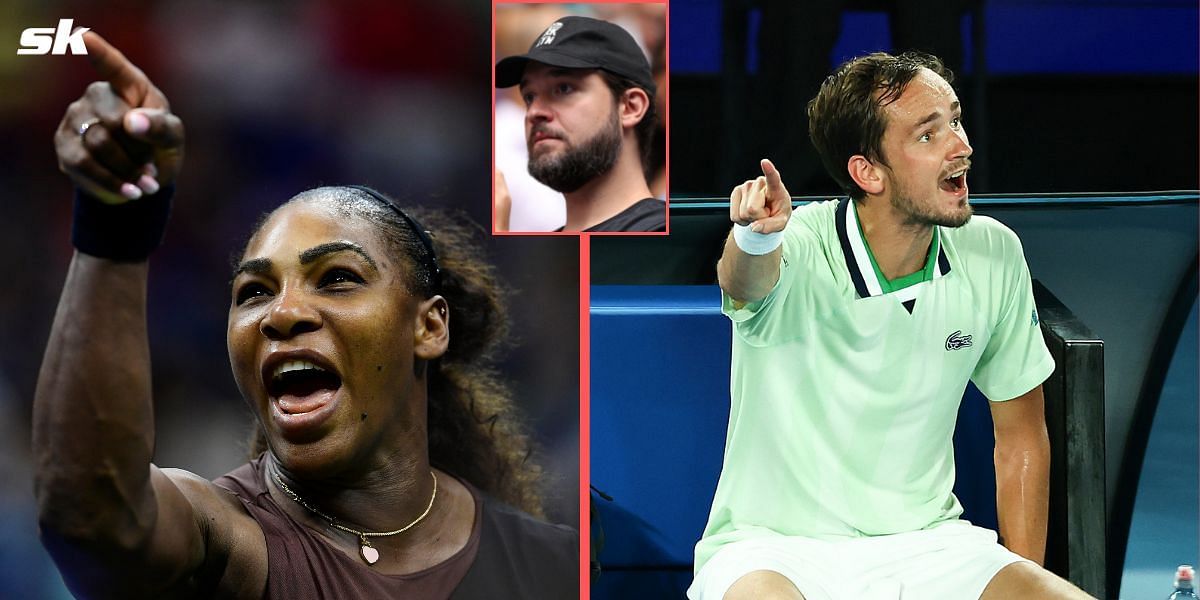 Serena Williams, Alexis Ohanian and Daniil Medvedev (L to R)