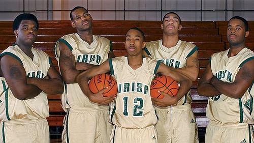 Sian Cotton (left-most), LeBron James and the rest of the St. Vincent-St. Mary High School Fab Five. [Photo: Vanity Fair]