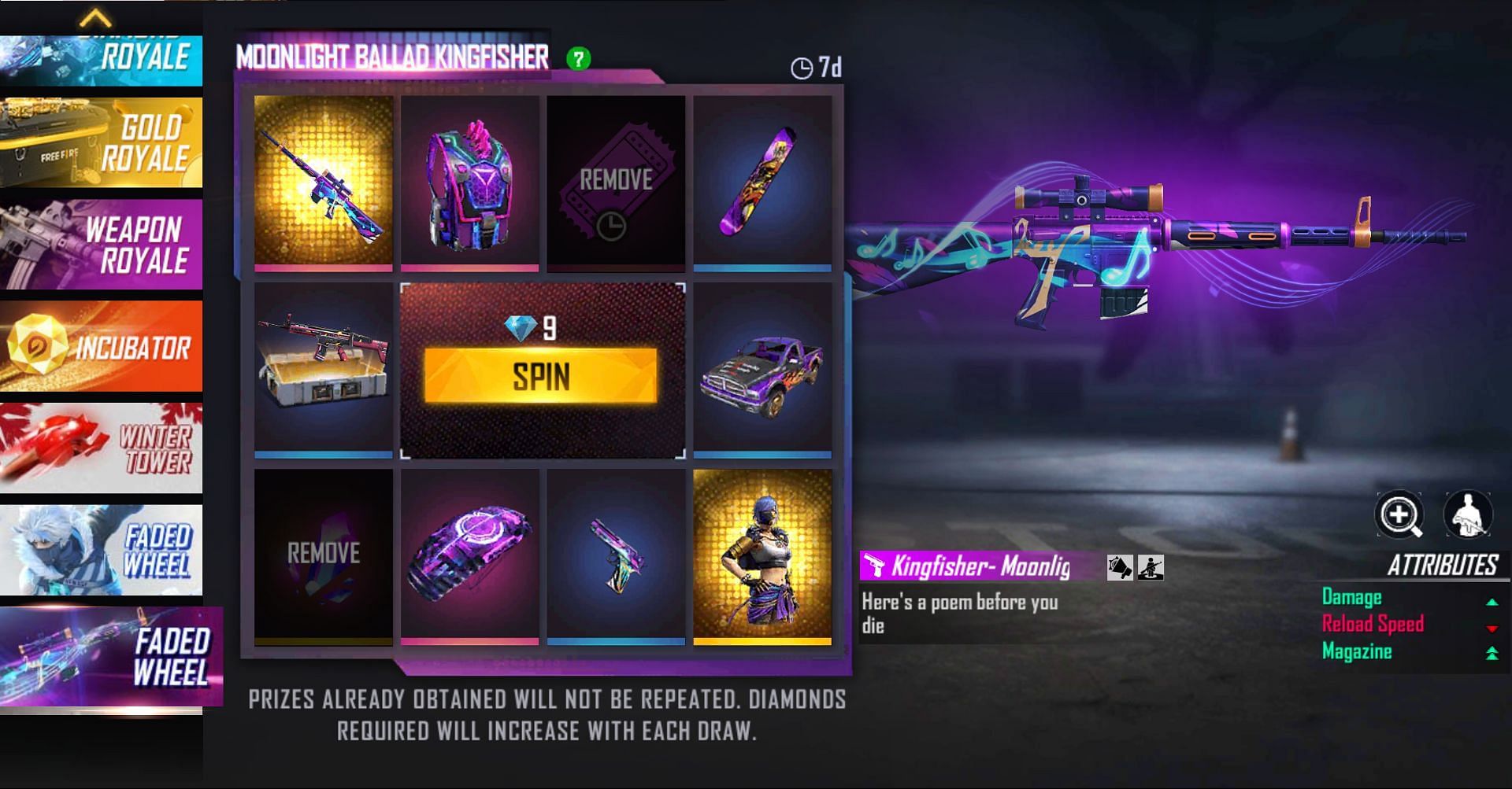 After removing two items, players can make spins (Image via Free Fire)