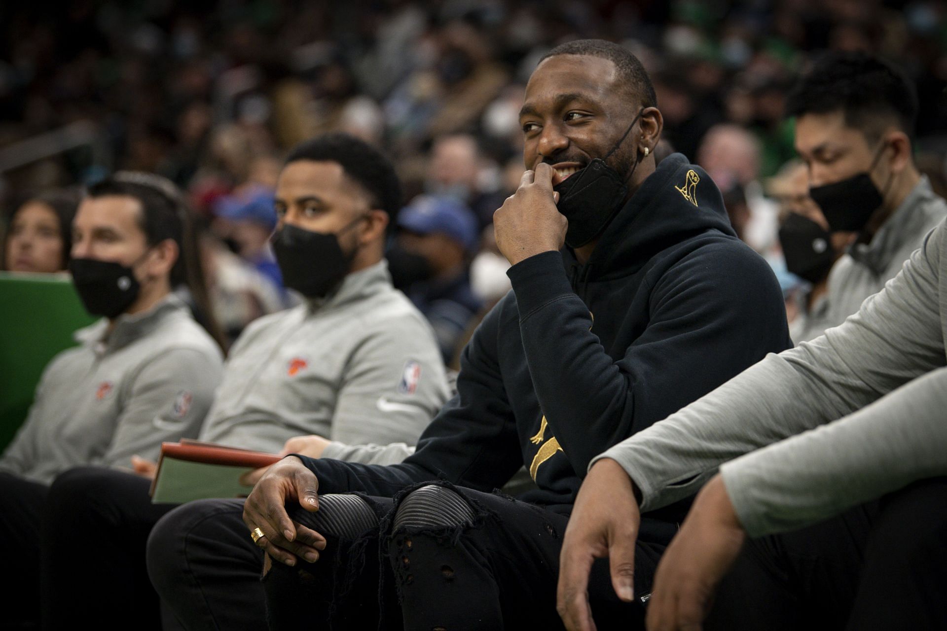Kemba Walker watches on against the Boston Celtics