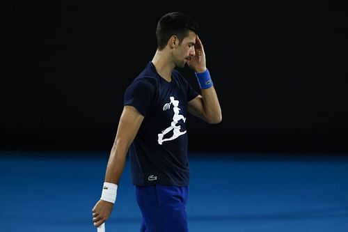 Novak Djokovic training at Melbourne Park on Friday