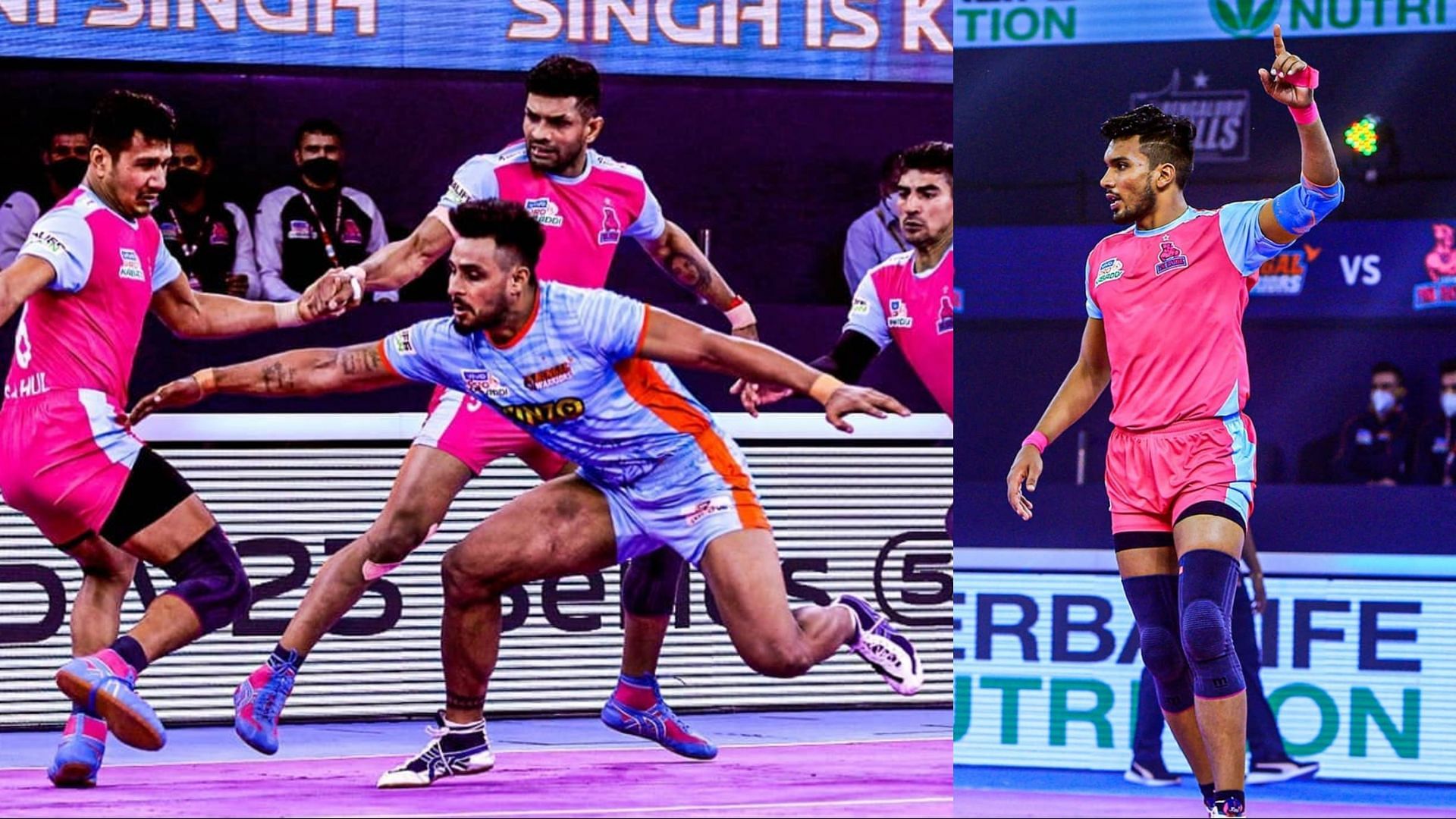 Maninder Singh (in blue) and Arjun Deshwal (R) performed brilliantly for their teams in Pro Kabaddi 2021 last week (Image: Instagram/Pro Kabaddi)