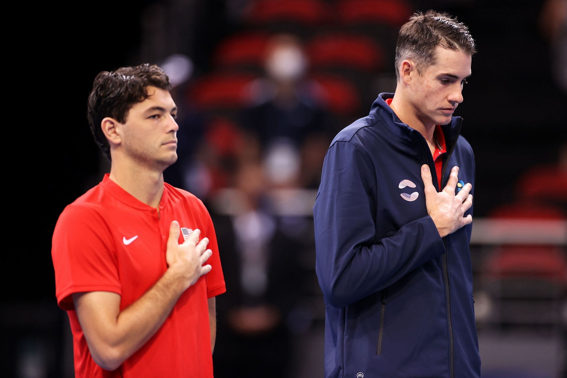 Taylor Fritz with John Isner ahead of their 2022 ATP Cup match against Canada