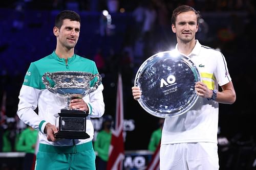 Daniil Medvedev (R) did not want to be distracted by Novak Djokovic's absence at the Australian Open