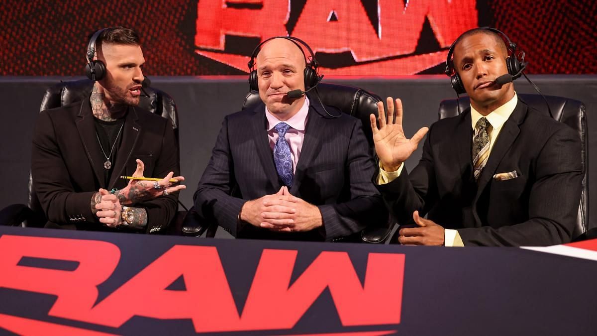 Corey Graves with Jimmy Smith and Byron Saxton on RAW