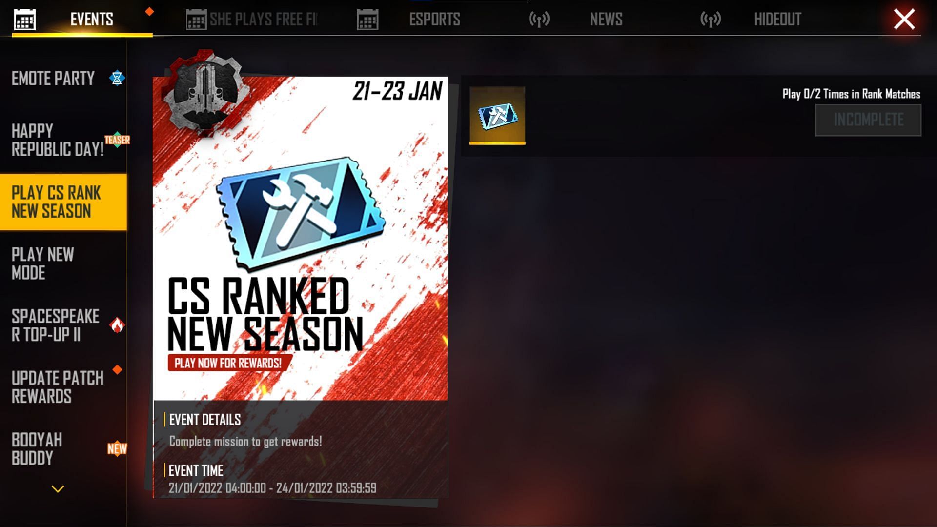 CS Ranked New Season event (Image via Garena)