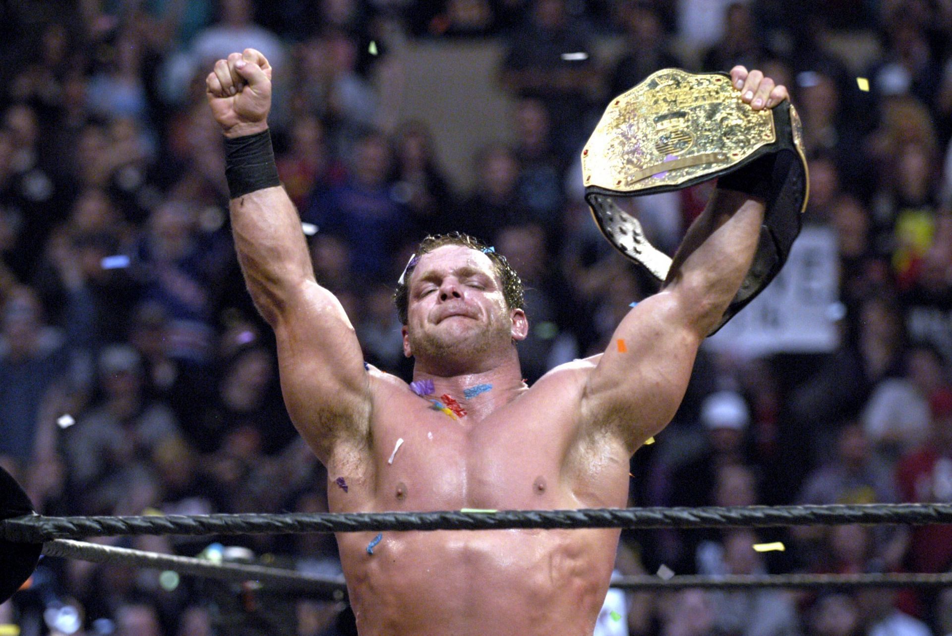 Chris Benoit after his title win at WrestleMania XX