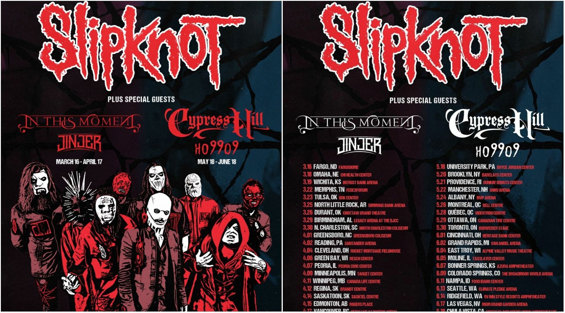 Slipknot announce their 2022 summer/spring tour dates (Images via Knotfest.com)