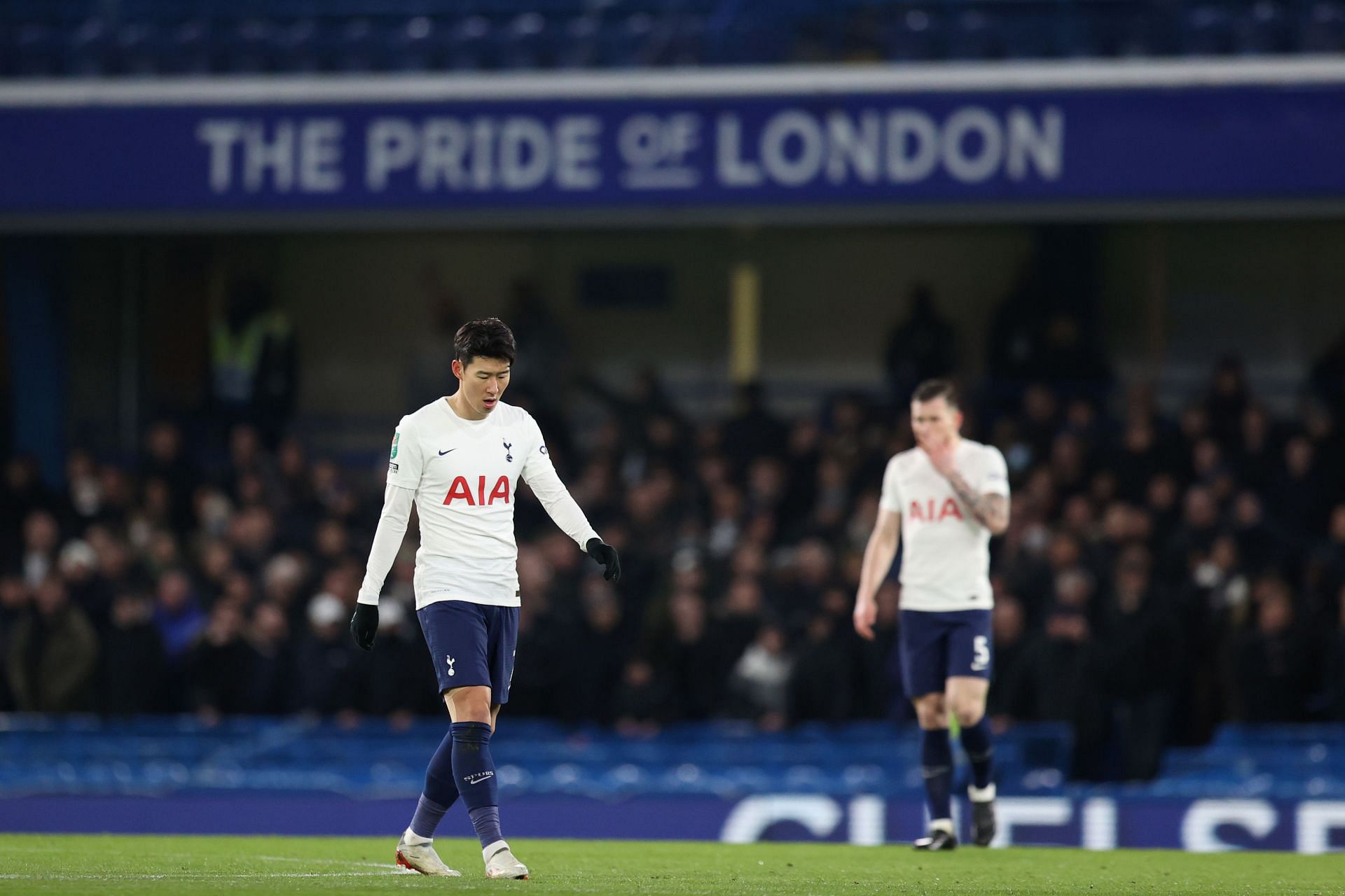 Heung-min Son looks dejected after losing against Chelsea.