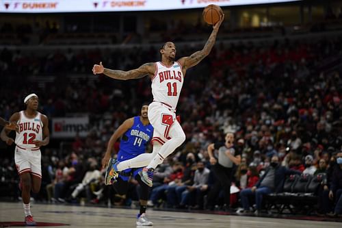 DeMar DeRozan in action during Orlando Magic v Chicago Bulls game.