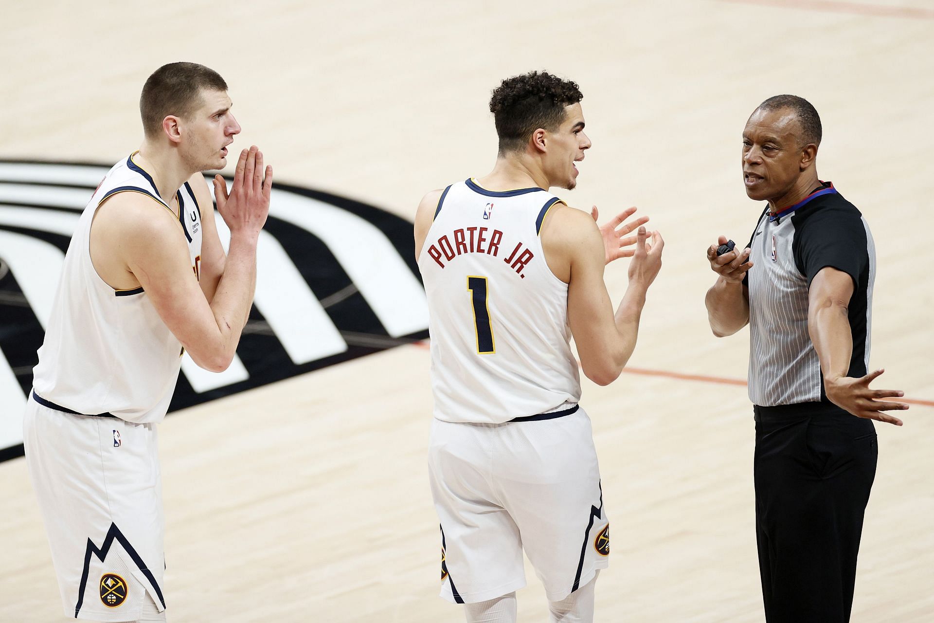 Denver Nuggets Nikola Jokic reacts to a foul-call during an NBA game