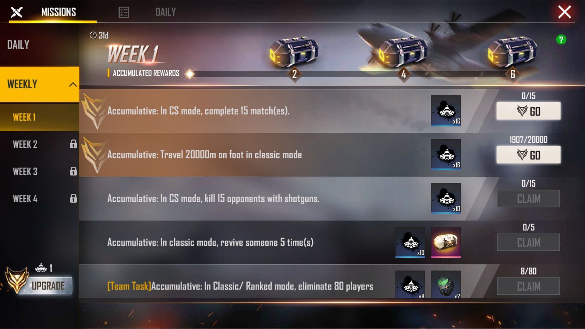 Missions have to be completed by the players to get free rewards (Image via Free Fire)