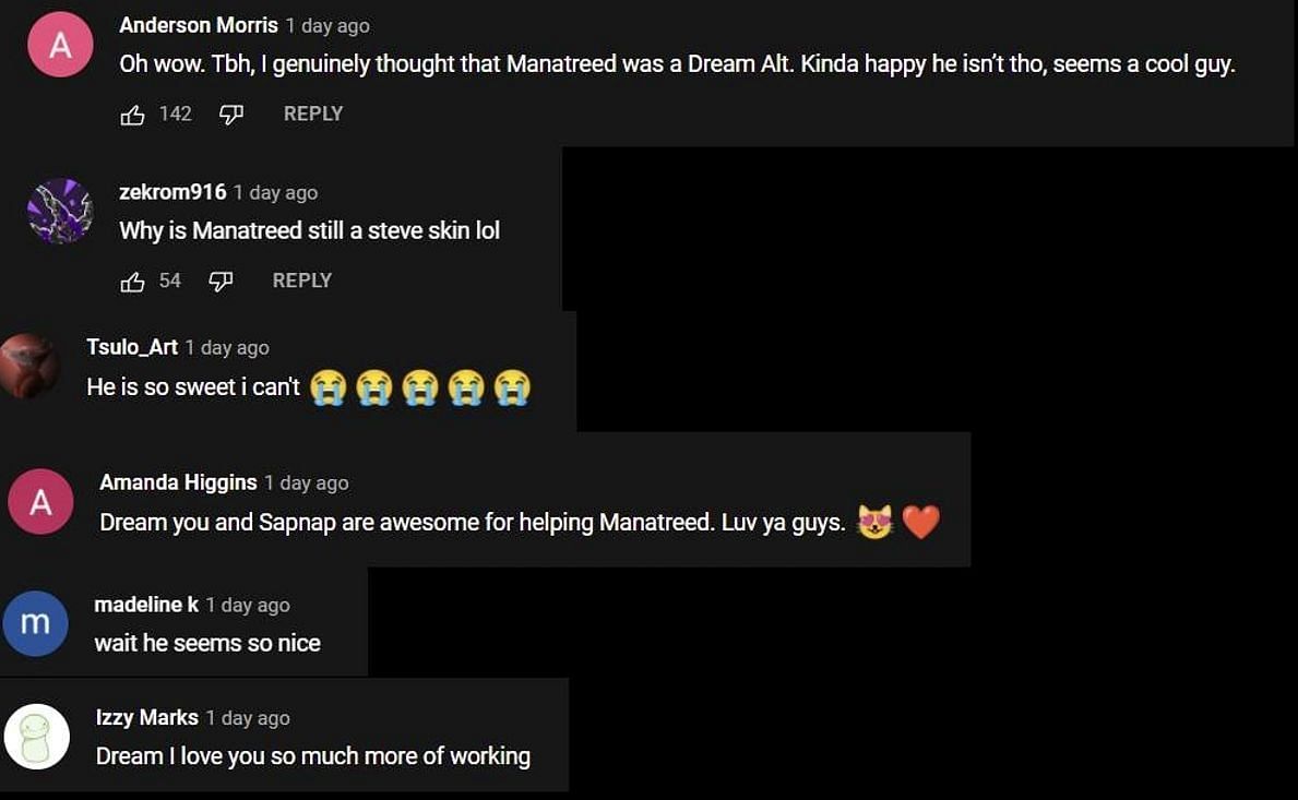YouTube audience reacts to manatreed (Images via YouTube)