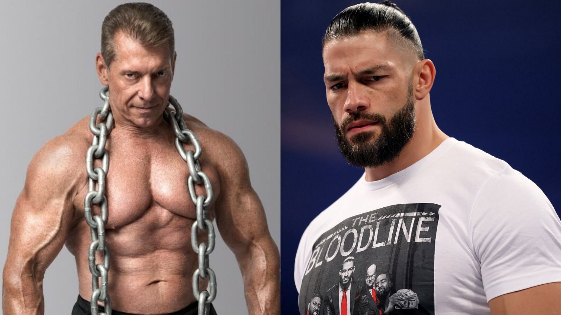 Vince McMahon (left); Roman Reigns (right)