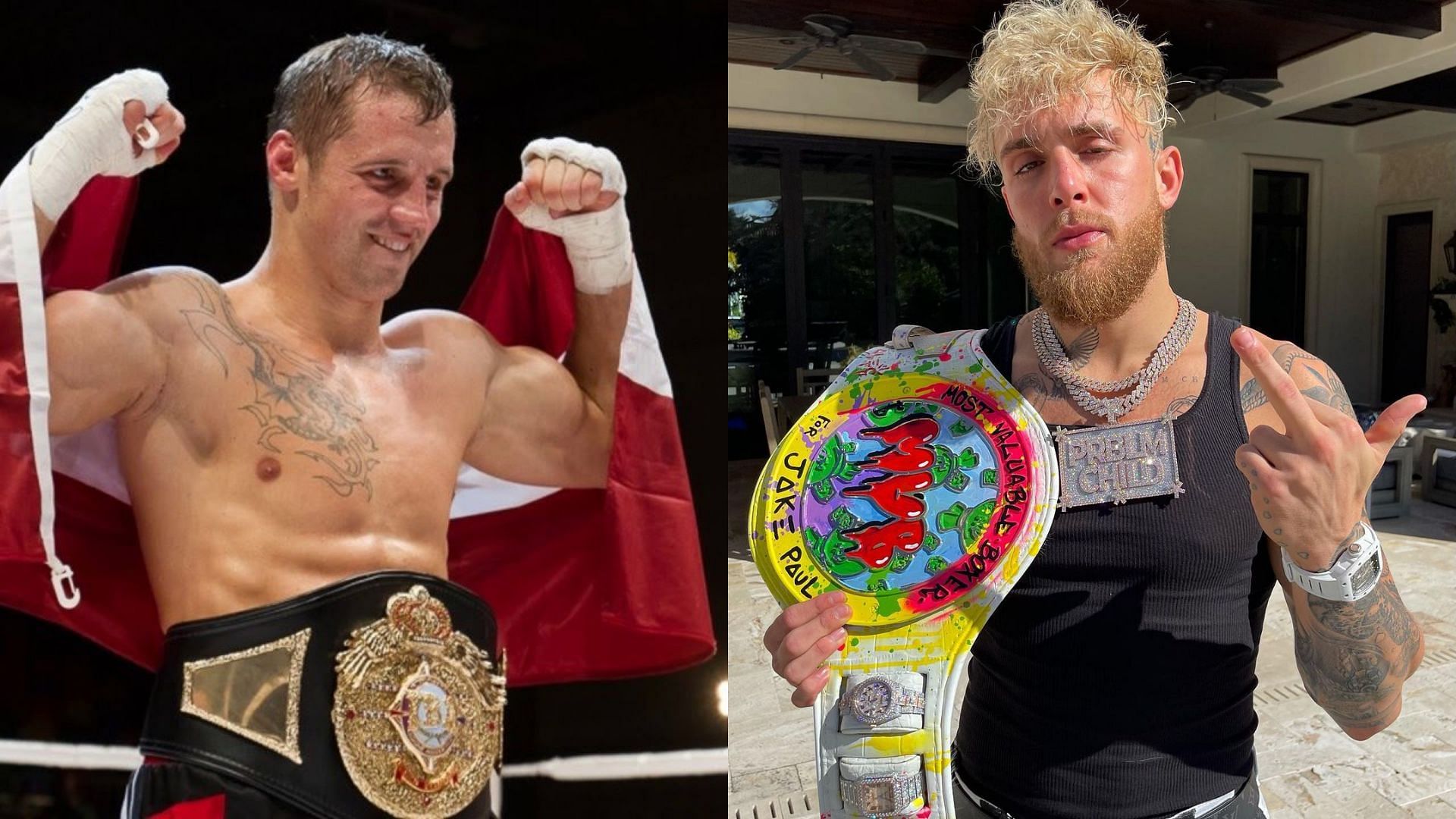 Mairis Briedis (left) and Jake Paul (right)