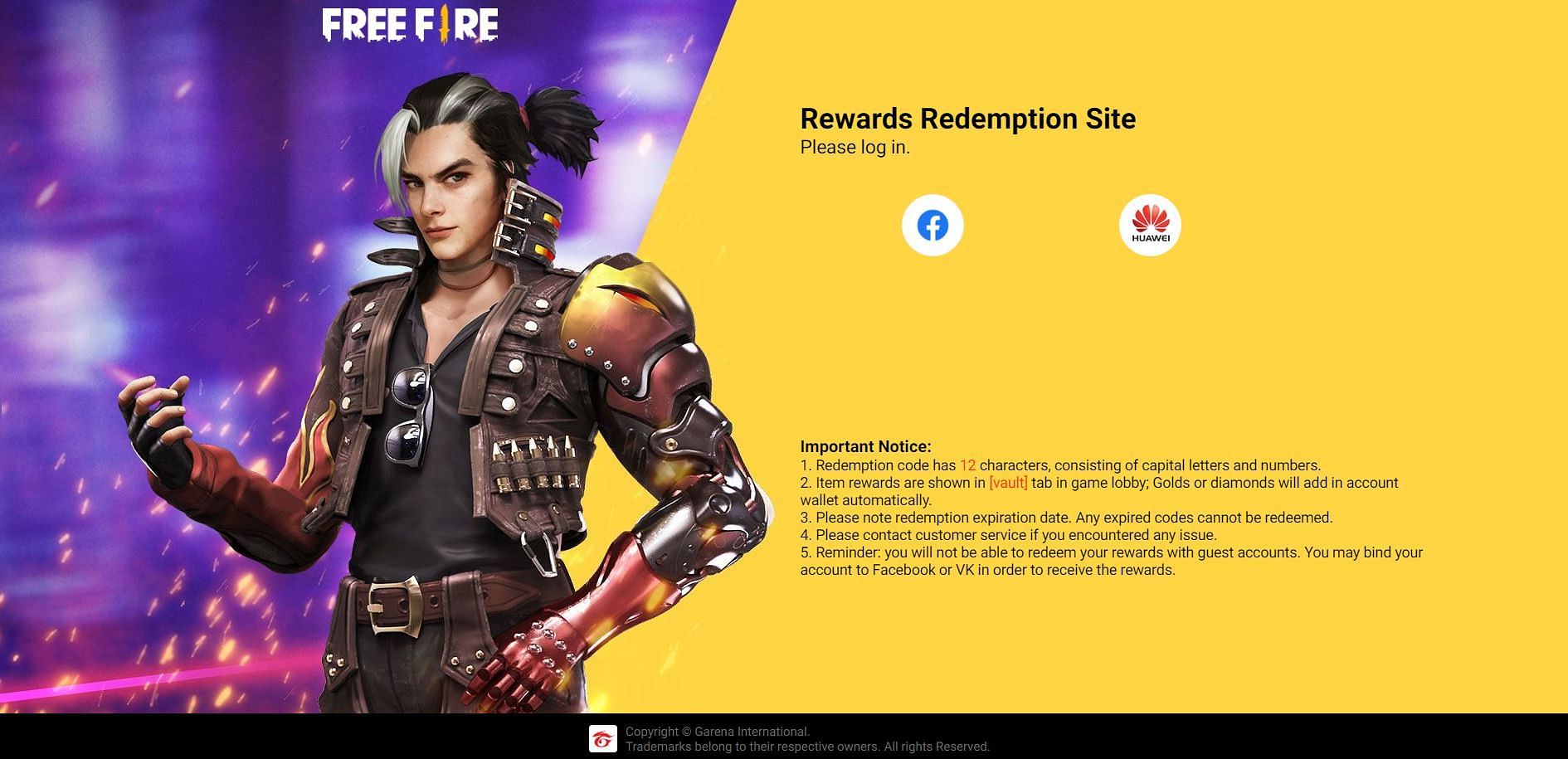 Players can use the redemption site to claim various rewards (Image via Garena)