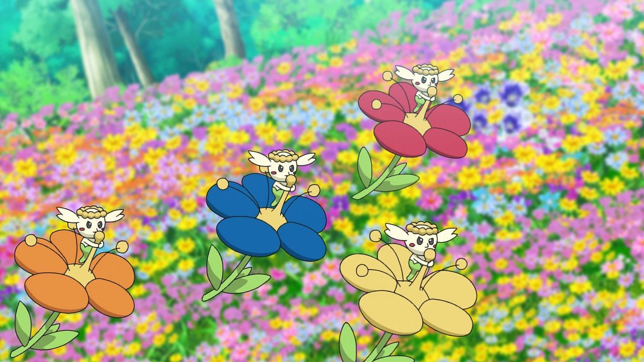 Various forms of Flabebe as they appear in the anime (Image via The Pokemon Company)