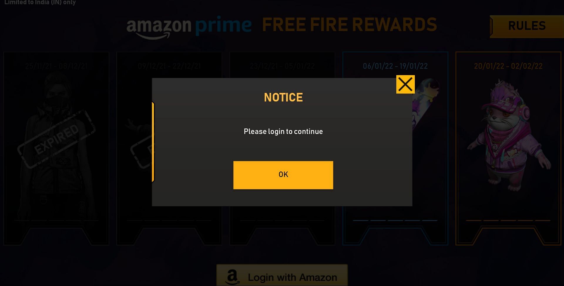 Players need to sign in to their Amazon account (Image via Garena)