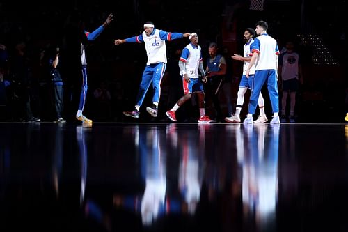 Washington Wizards' players are introduced before an NBA game