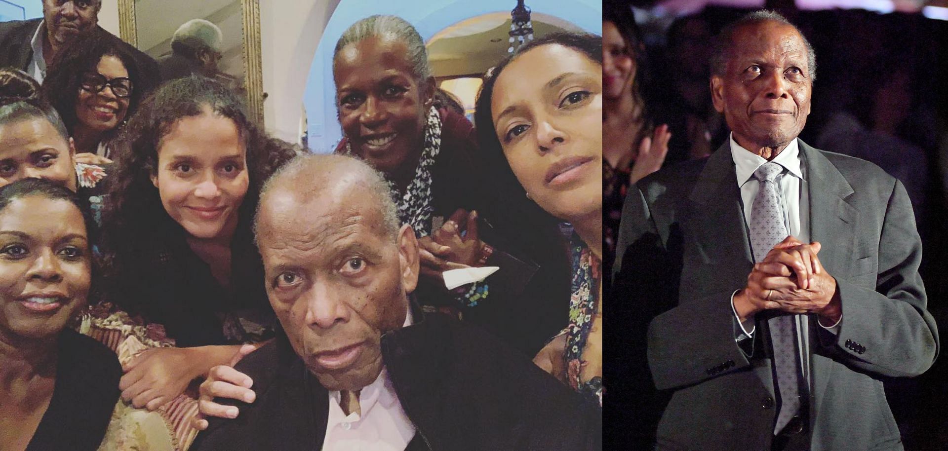 Sidney Poitier with his daughters (Image via anika.poitier/Instagram, and Stefanie Keenan/Getty Images)