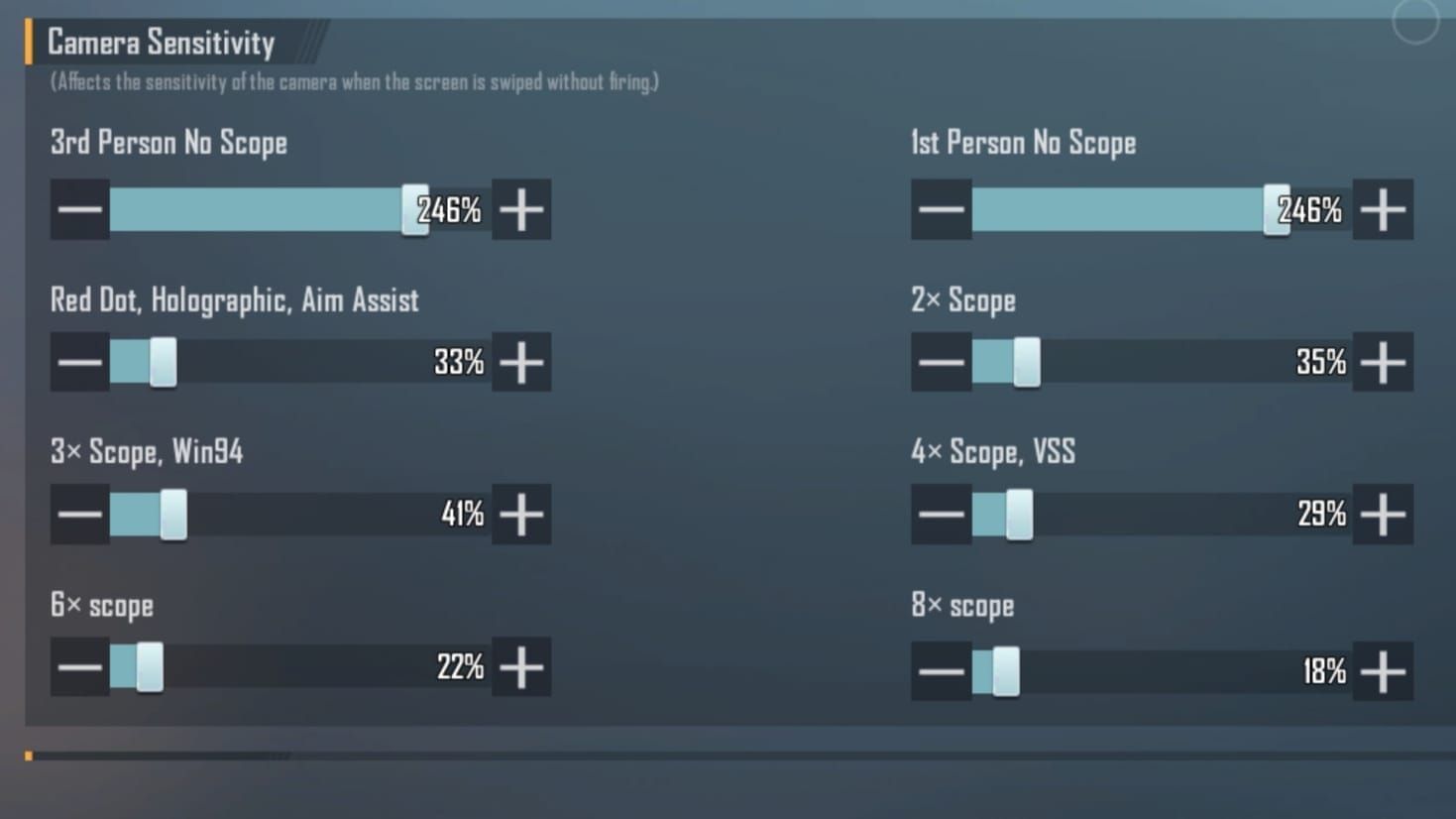 Snippet showing the best Camera Sensitivity (Image via Krafton)