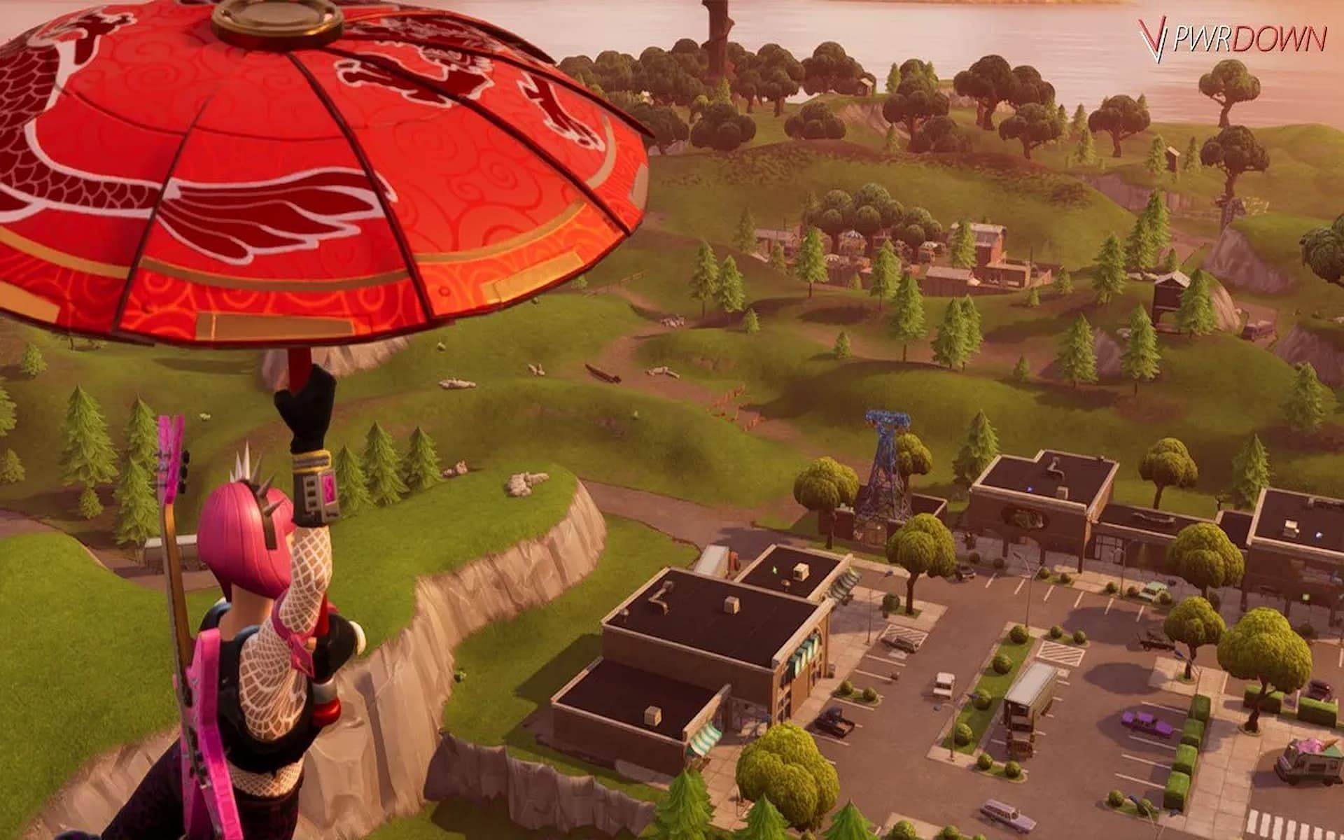 A player gliding down the Fortnite island (Image via Epic Games)