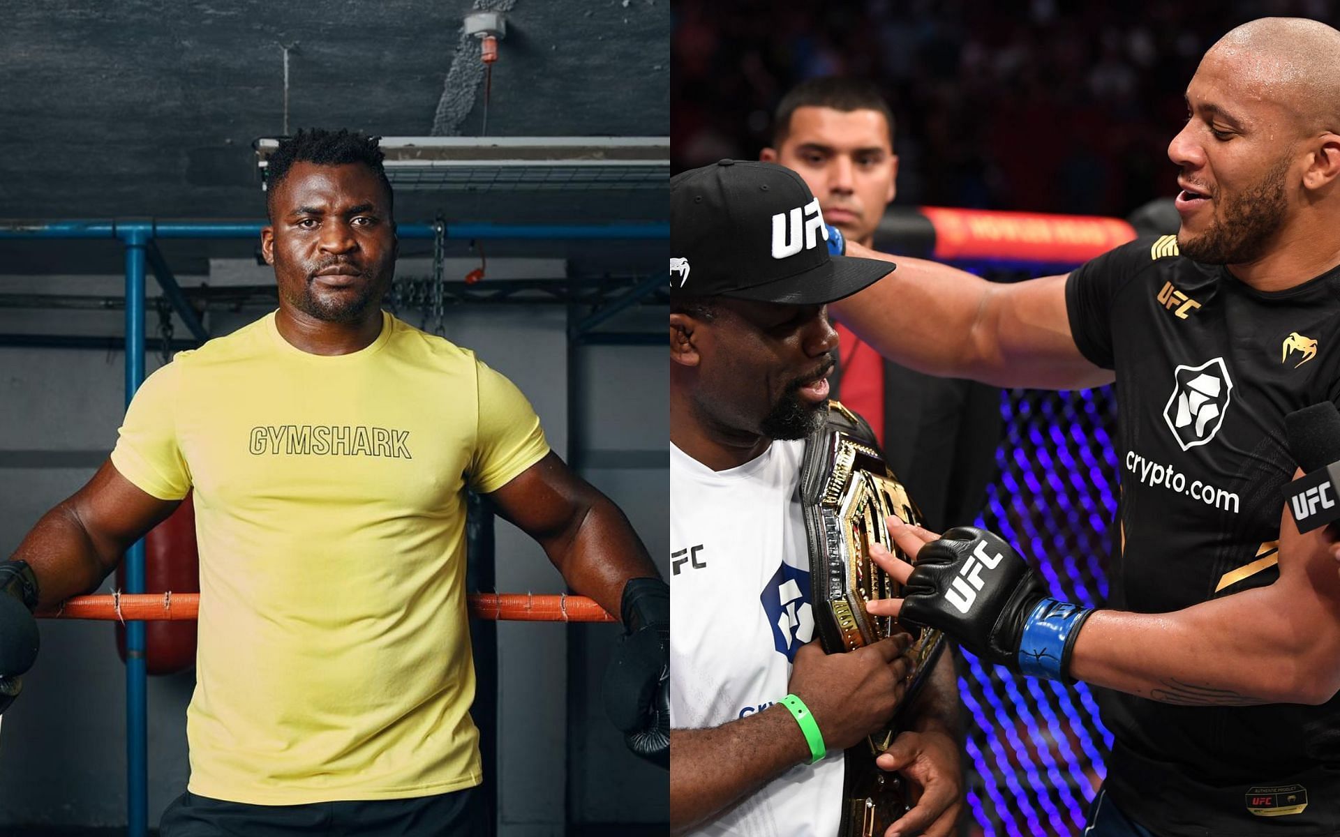 Francis Ngannou (left) Ciryl Gane and Fernand Lopez (right)