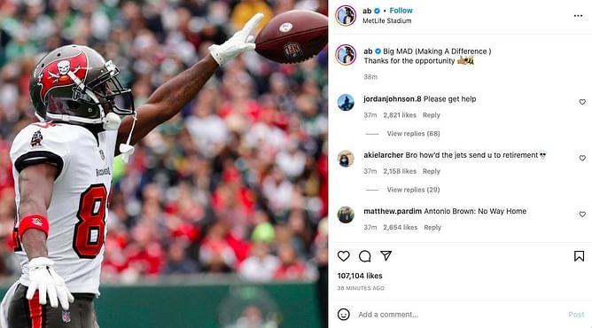 "Thanks for the opportunity" - Antonio Brown responds to being cut by the Buccaneers