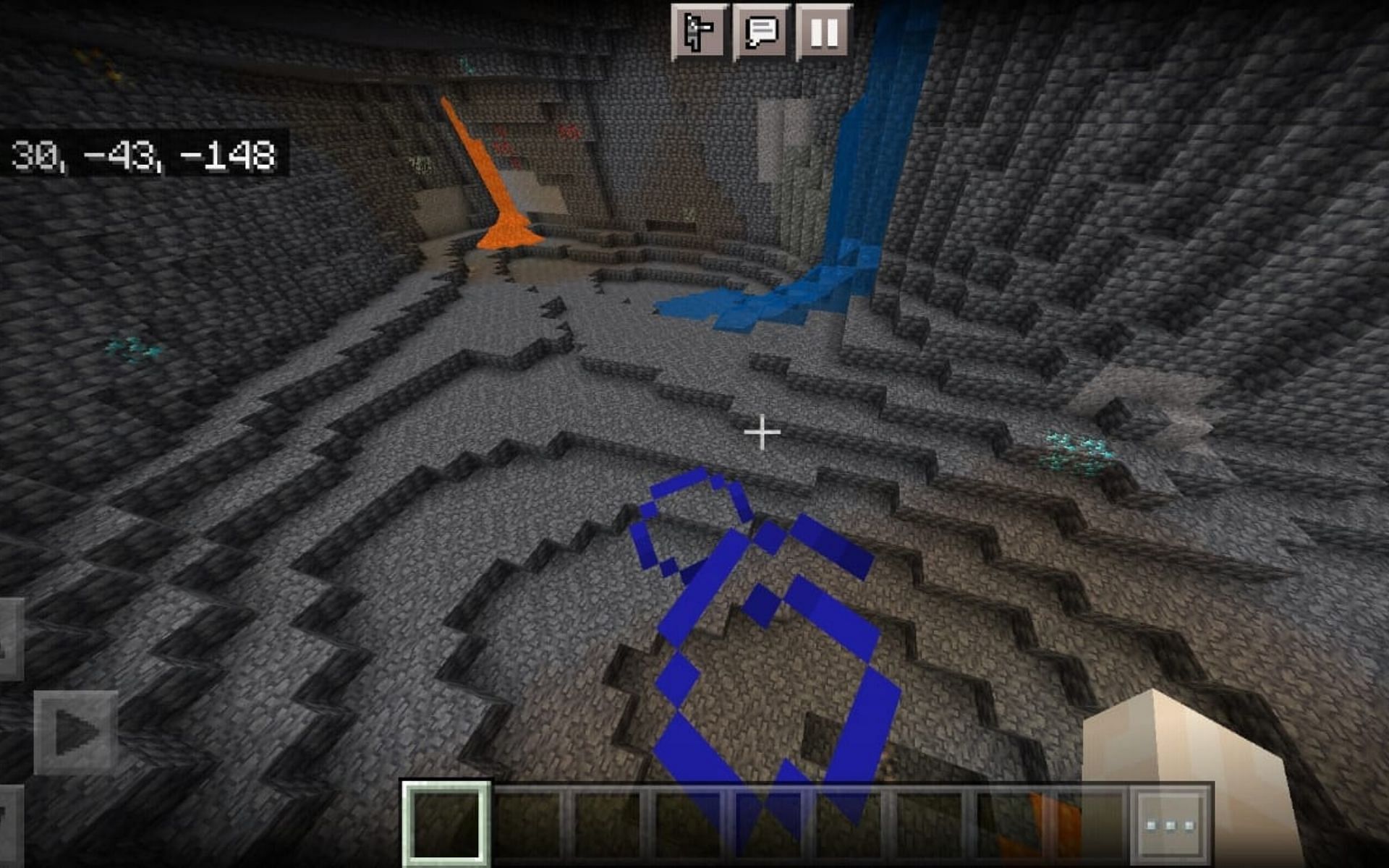 A massive cave with exposed diamonds (Image via Minecraft)