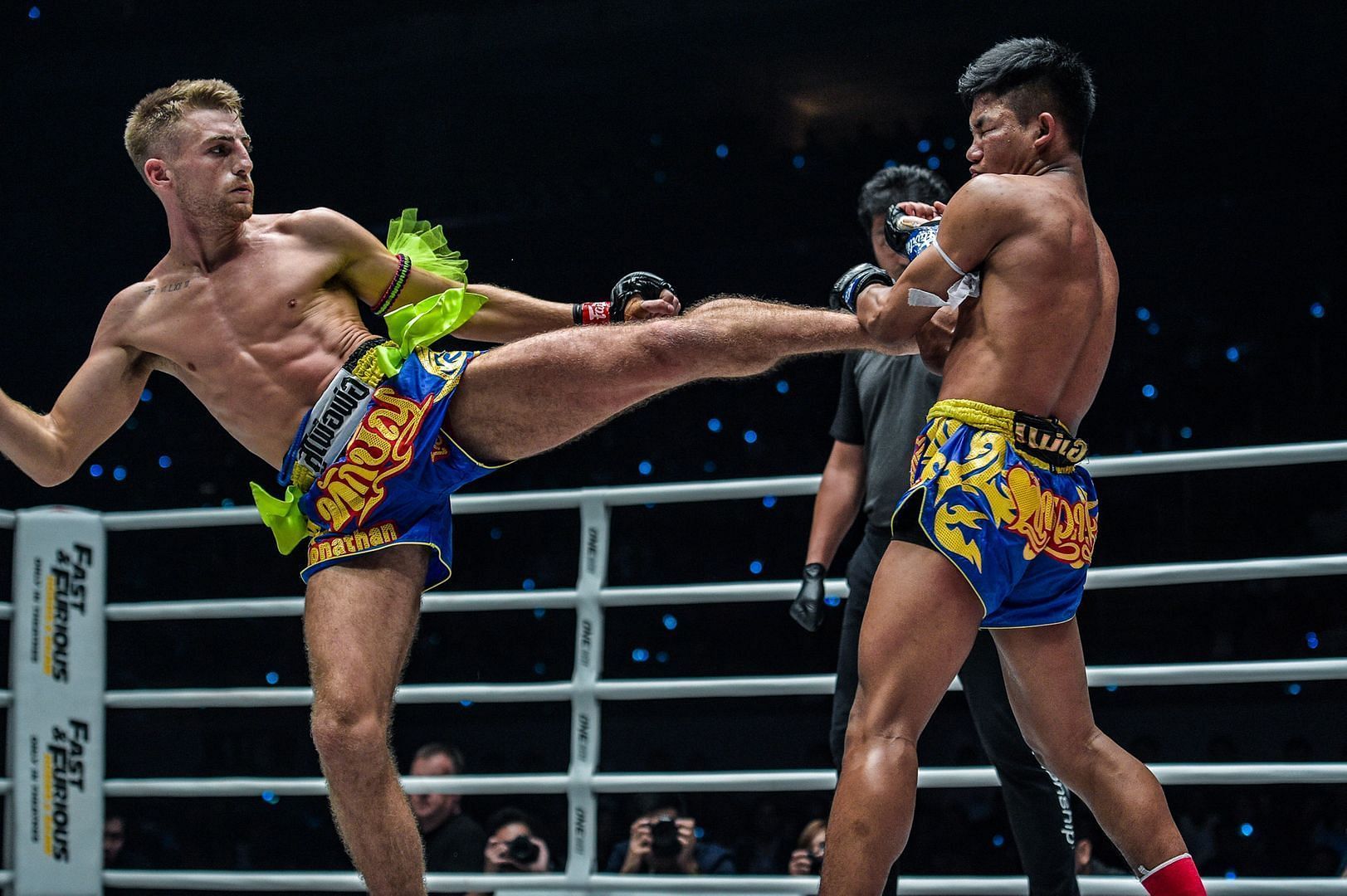 Jonathan Haggerty (left) provided Takeru Segawa some online tutorials on his left kicks. [Photo: ONE Championship]